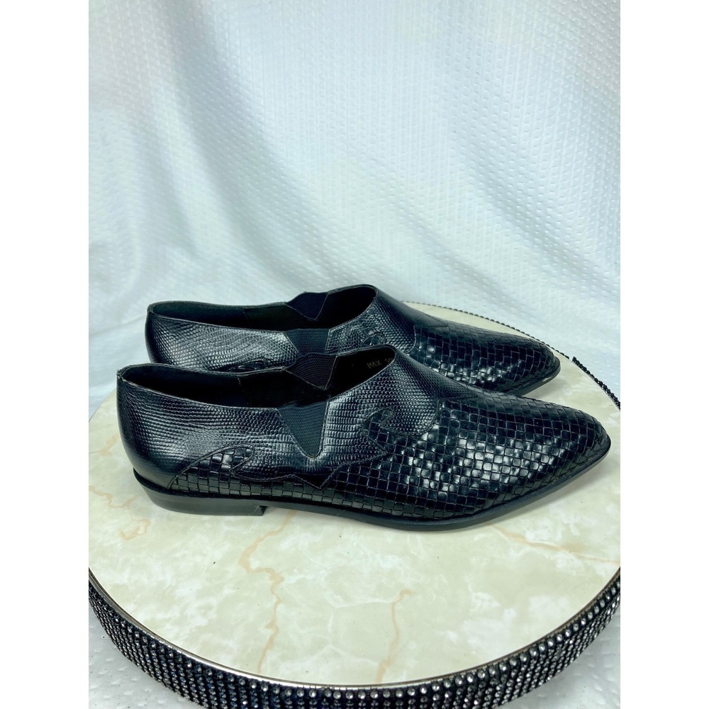 Nicole Woven Embossed Leather Loafers Women 10 Black Pointed Toe Office Shoe NEW